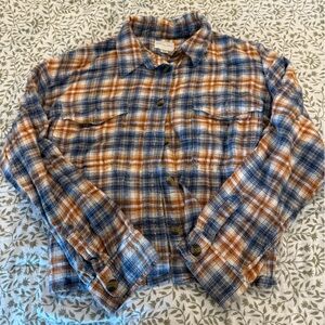 American Eagle Outfitters Blue and Orange Plaid Shirt